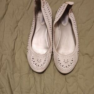 Women's Leather Laser-Cut Ballet Flats in White